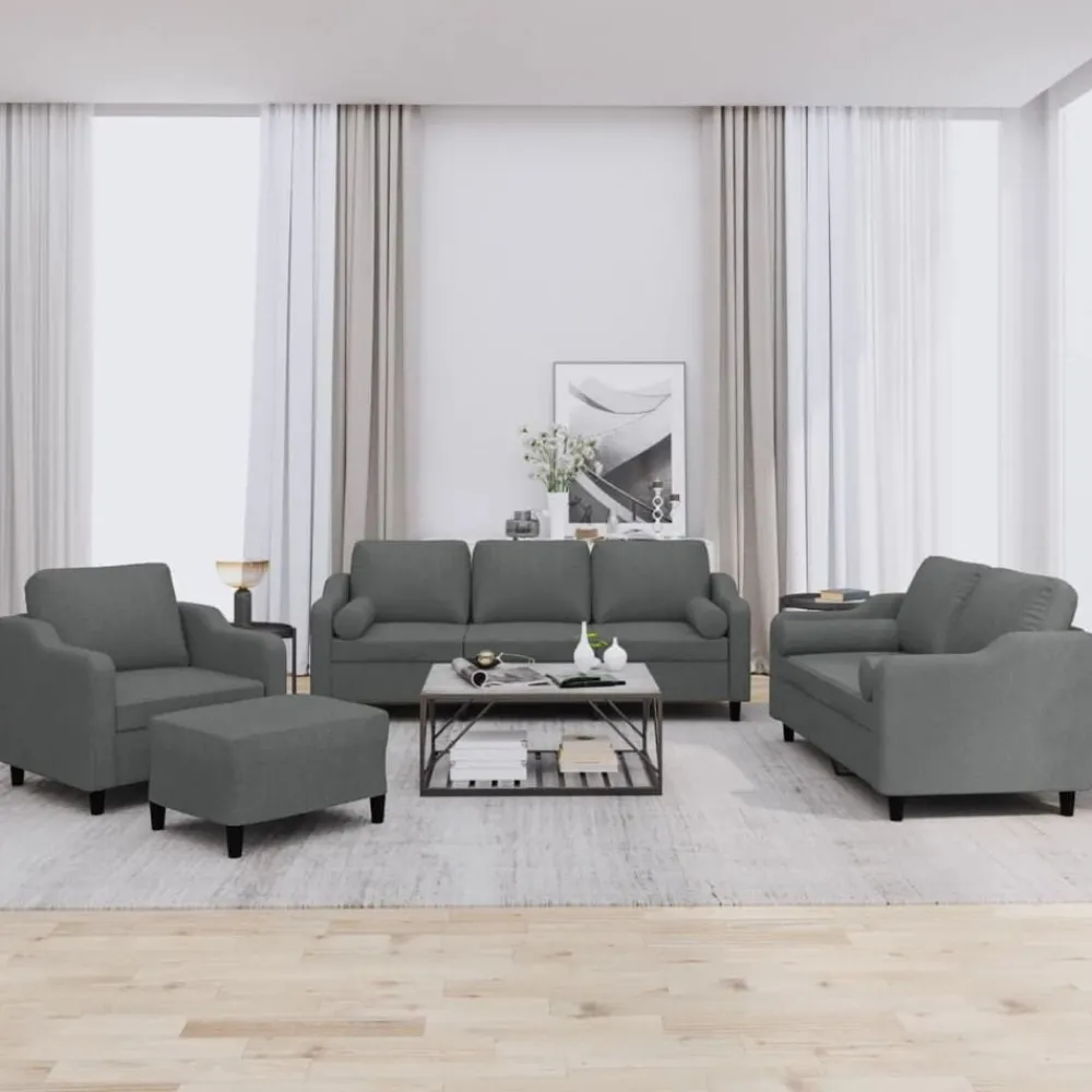 Canapés-vidaXL Ensemble de canapés 4 pcs coussins tissu Gris foncé