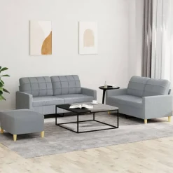 Canapés-vidaXL Ensemble de canapés 3 pcs avec coussins Tissu Gris clair