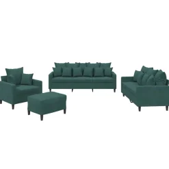 Canapés-vidaXL Ensemble de canapés 4 pcs avec coussins Velours Vert foncé
