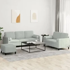 Canapés-vidaXL Ensemble de canapés 3 pcs avec coussins velours Gris clair