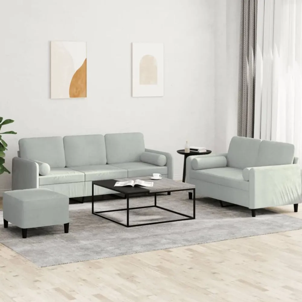 Canapés-vidaXL Ensemble de canapés 3 pcs avec coussins velours Gris clair