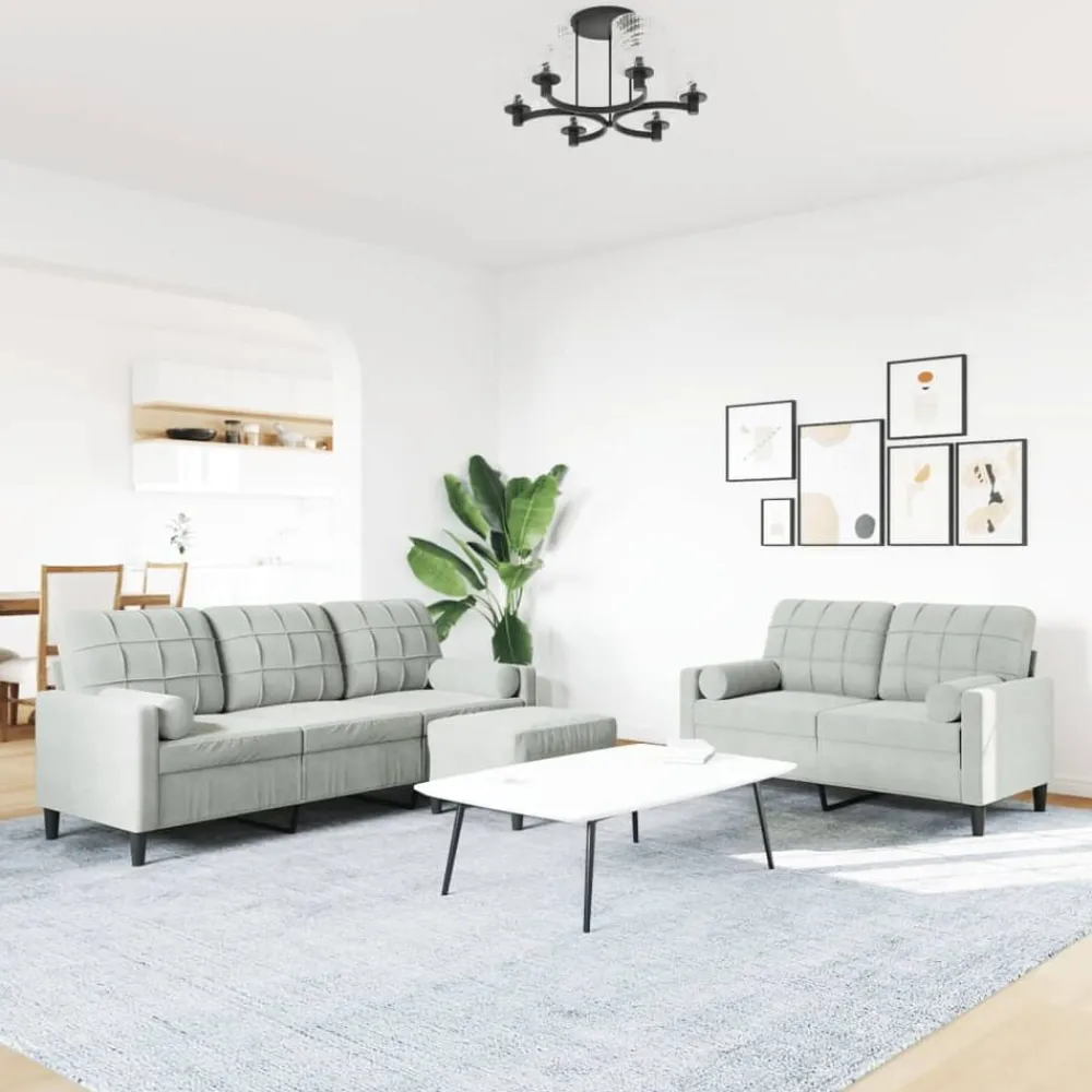 Canapés-vidaXL Ensemble de canapés 3 pcs et coussins et traversins velours Gris clair