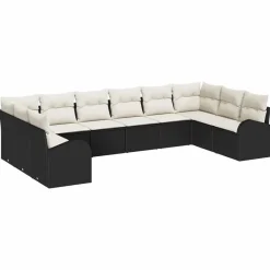 vidaXL Ensemble de Canapés avec coussin 10 pcs Noir Polyrotin