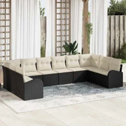 vidaXL Ensemble de Canapés avec coussin 10 pcs Noir Polyrotin