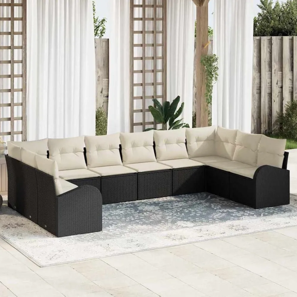 vidaXL Ensemble de Canapés avec coussin 10 pcs Noir Polyrotin