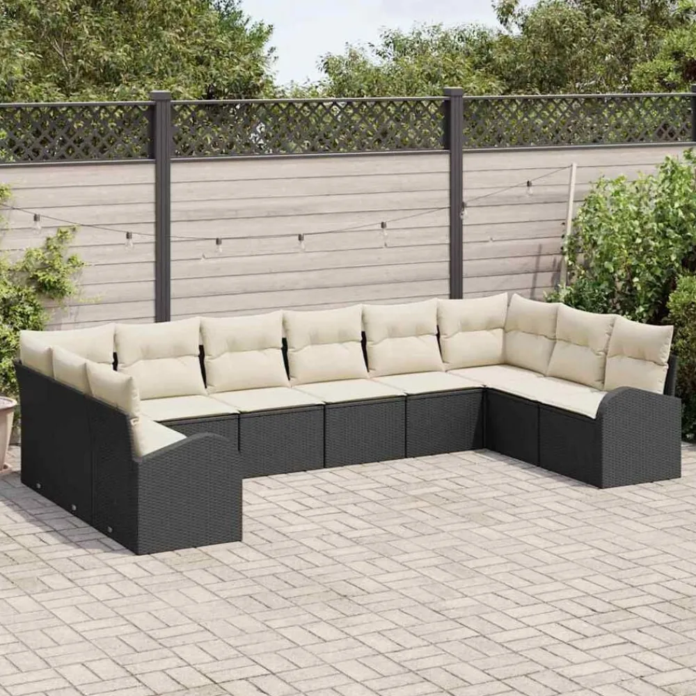 vidaXL Ensemble de Canapés avec coussin 10 pcs Noir Polyrotin