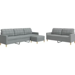 Canapés-vidaXL Ensemble de canapés 3 pcs avec repose-pied tissu Gris clair