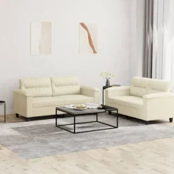 vidaXL Ensemble de canapés 2 pcs avec coussins Crème Similicuir