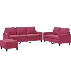 Canapés-vidaXL Ensemble de canapés 3 pcs avec coussins Velours Rouge bordeaux