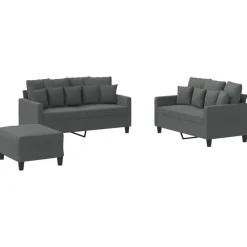 Canapés-vidaXL Ensemble de canapés 3 pcs avec coussins Tissu Gris foncé