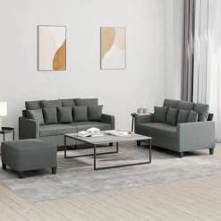 Canapés-vidaXL Ensemble de canapés 3 pcs avec coussins Tissu Gris foncé