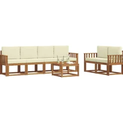 vidaXL Ensemble de canapés d'extérieur 7 pcs Naturel et Crème