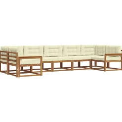 Ensembles De Meubles-vidaXL Ensemble de canapés d'extérieur 7 pcs Naturel et Crème Naturel et crème