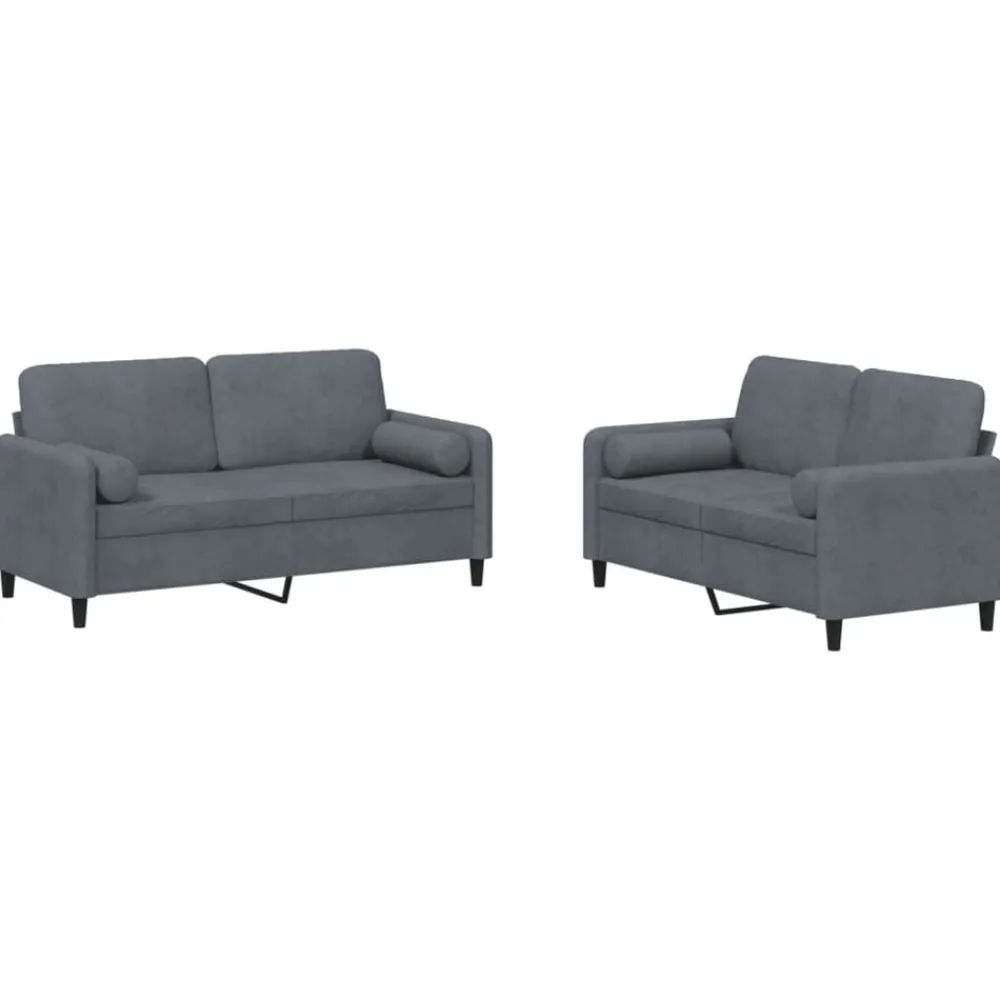 Canapés-vidaXL Ensemble de canapés 2 pcs avec coussins velours Gris foncé