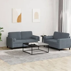 Canapés-vidaXL Ensemble de canapés 2 pcs avec coussins velours Gris foncé