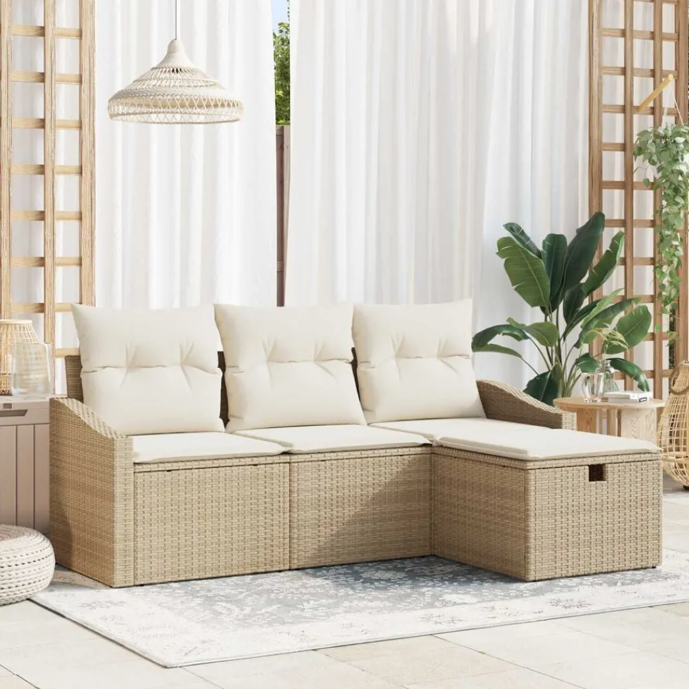 vidaXL Ensemble de Canapés avec coussin 4 pcs polyrotin