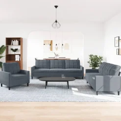 Canapés-vidaXL Ensemble de canapés 3 pcs avec coussins Velours Gris foncé