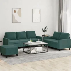Canapés-vidaXL Ensemble de canapés 3 pcs avec coussins Velours Vert foncé
