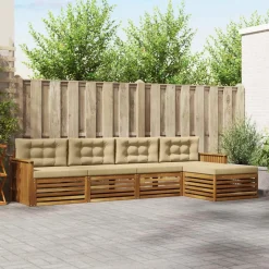 Ensembles De Meubles-vidaXL Ensemble de canapés d'extérieur 5 pcs Naturel et beige