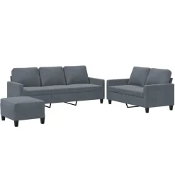 Canapés-vidaXL Ensemble de canapés 3 pcs avec coussins Velours Gris foncé