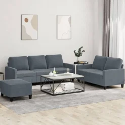 Canapés-vidaXL Ensemble de canapés 3 pcs avec coussins Velours Gris foncé