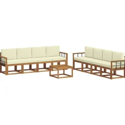 Ensembles De Meubles-vidaXL Ensemble de canapés d'extérieur 9 pcs Naturel et Crème Naturel et crème