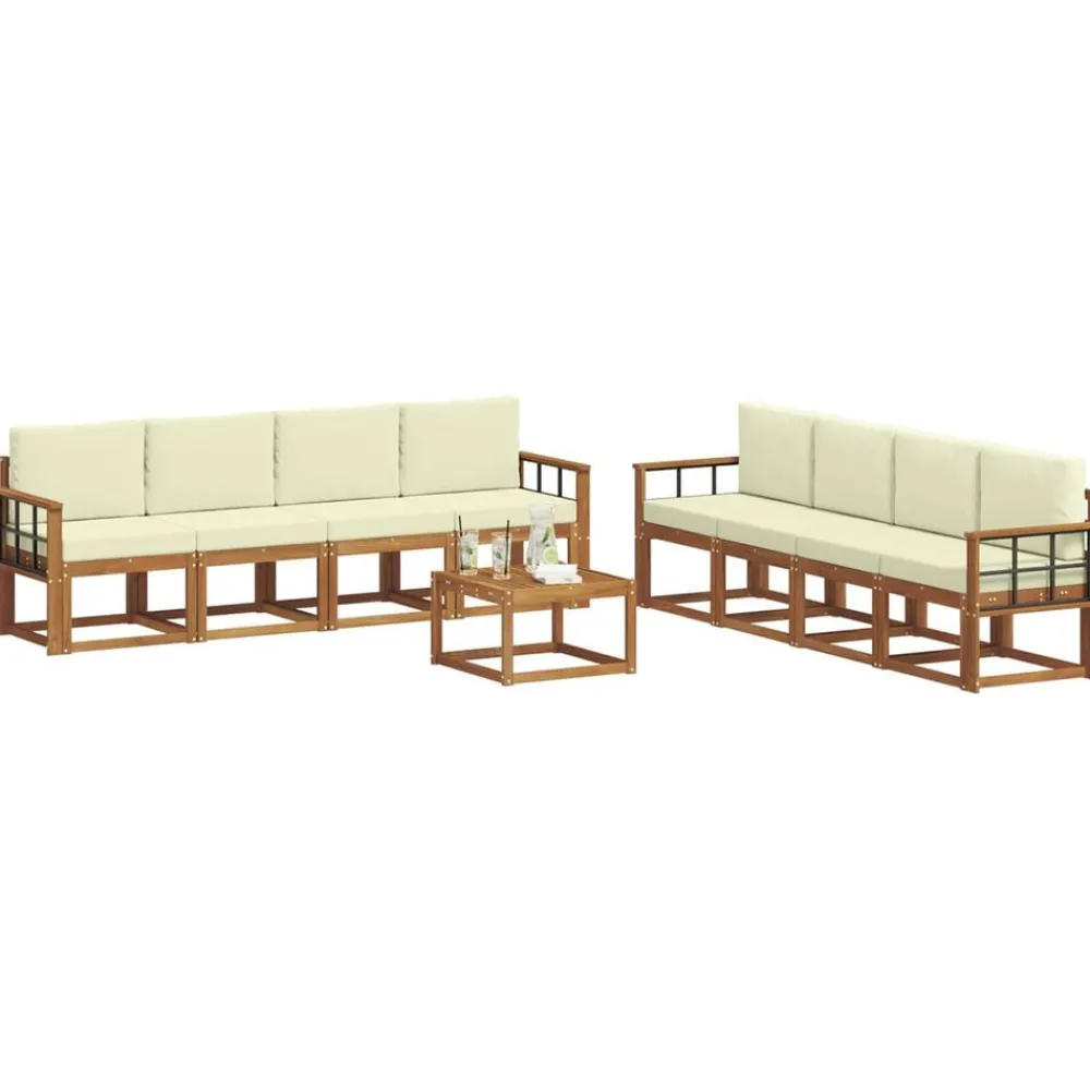 Ensembles De Meubles-vidaXL Ensemble de canapés d'extérieur 9 pcs Naturel et Crème Naturel et crème