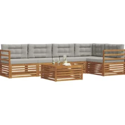 Ensembles De Meubles-vidaXL Ensemble de canapés d'extérieur 6 pcs Gris Naturel et Clair Naturel et gris clair