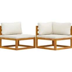 vidaXL Ensemble de canapés 2 pcs et coussins blanc crème Acacia solide