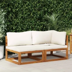 vidaXL Ensemble de canapés 2 pcs et coussins blanc crème Acacia solide