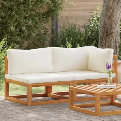 vidaXL Ensemble de canapés 2 pcs et coussins blanc crème Acacia solide