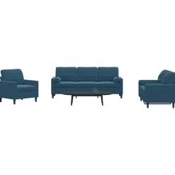 Canapés-vidaXL Ensemble de canapés 3pcs et coussins et traversins velours Bleu
