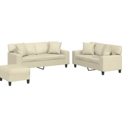 vidaXL Ensemble de canapés 3 pcs avec coussins crème similicuir