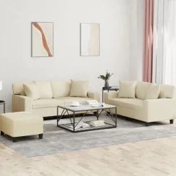 vidaXL Ensemble de canapés 3 pcs avec coussins crème similicuir