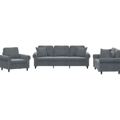 Canapés-vidaXL Ensemble de canapés 3 pcs avec coussins velours Gris foncé