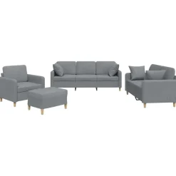 Canapés-vidaXL Ensemble de canapés 4 pcs coussins tissu Gris clair