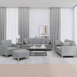 Canapés-vidaXL Ensemble de canapés 4 pcs coussins tissu Gris clair