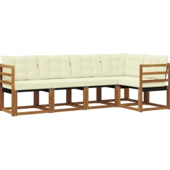 Ensembles De Meubles-vidaXL Ensemble de canapés d'extérieur 5 pcs Naturel et Crème Naturel et crème