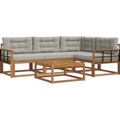 Ensembles De Meubles-vidaXL Ensemble de canapés d'extérieur 5 pcs Gris Naturel et Clair Naturel et gris clair