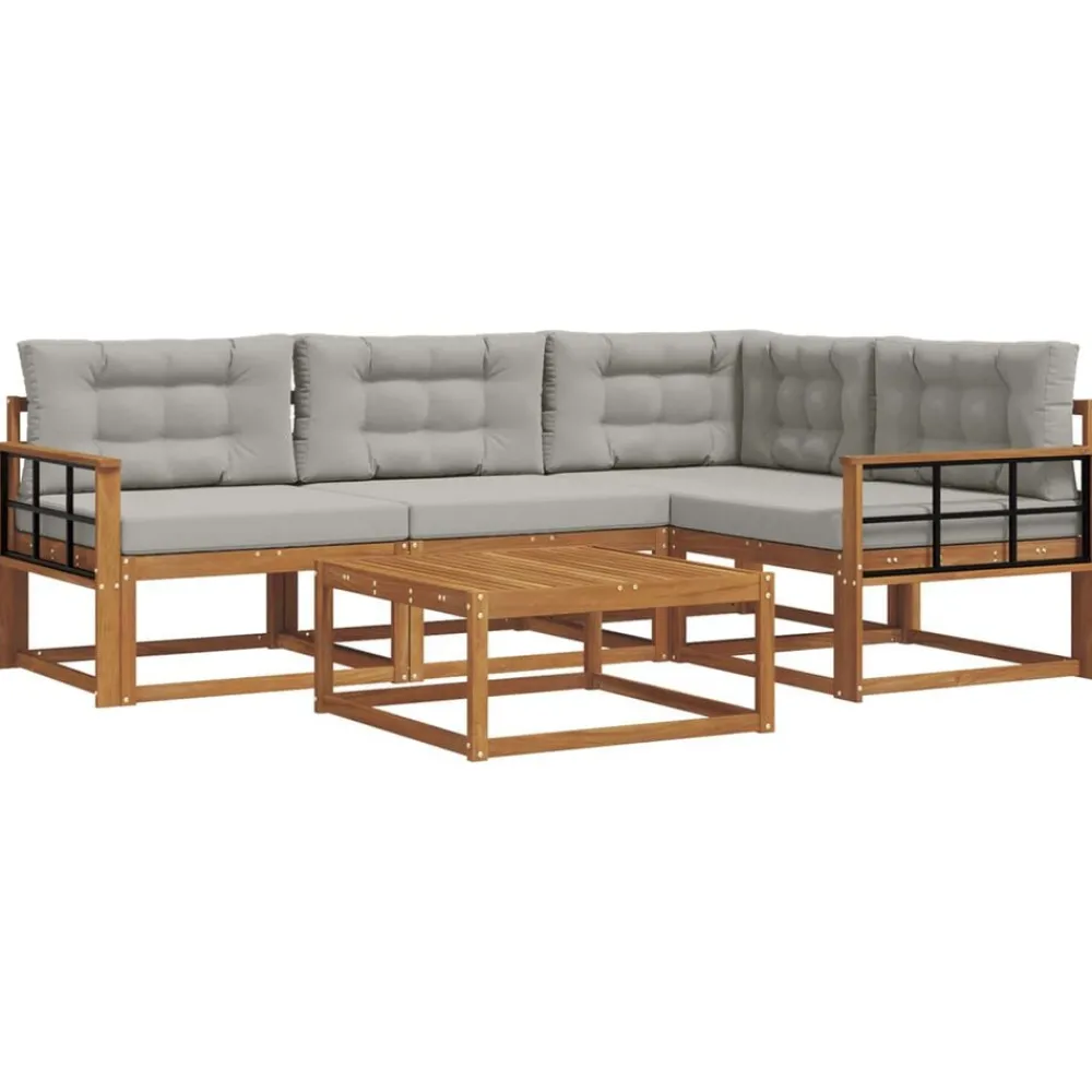 Ensembles De Meubles-vidaXL Ensemble de canapés d'extérieur 5 pcs Gris Naturel et Clair Naturel et gris clair