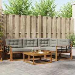 Ensembles De Meubles-vidaXL Ensemble de canapés d'extérieur 5 pcs Gris Naturel et Clair Naturel et gris clair