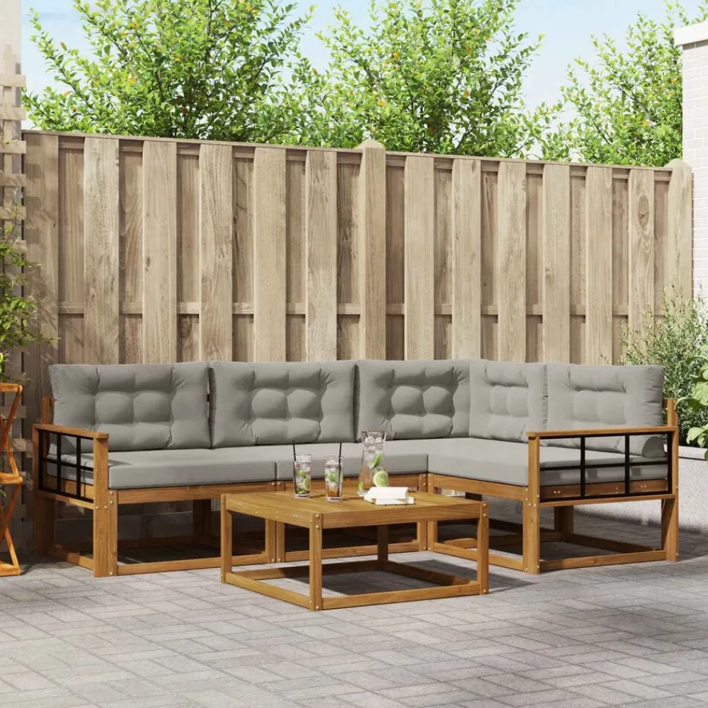 Ensembles De Meubles-vidaXL Ensemble de canapés d'extérieur 5 pcs Gris Naturel et Clair Naturel et gris clair