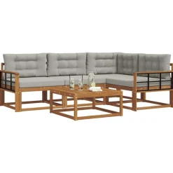 Ensembles De Meubles-vidaXL Ensemble de canapés d'extérieur 5 pcs Gris Naturel et Clair Naturel et gris clair