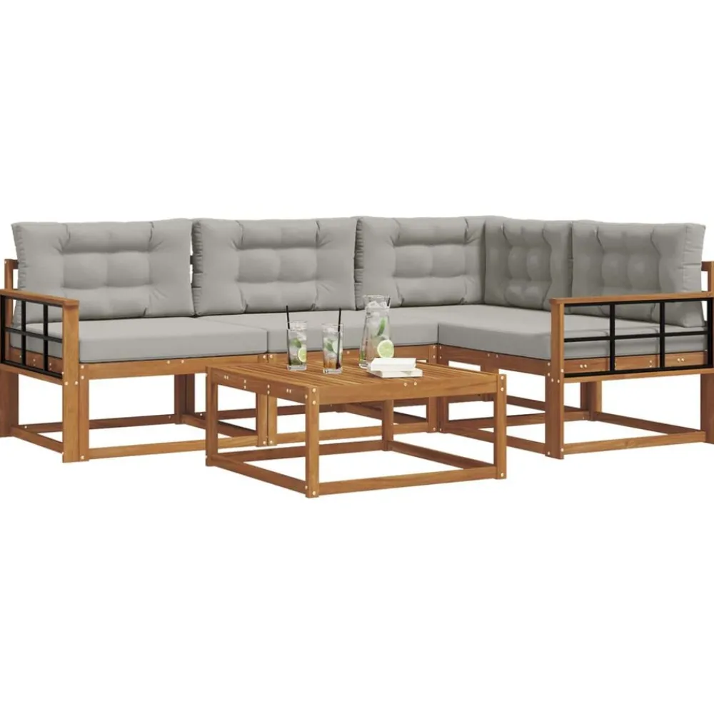 Ensembles De Meubles-vidaXL Ensemble de canapés d'extérieur 5 pcs Gris Naturel et Clair Naturel et gris clair