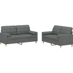 Canapés-vidaXL Ensemble de canapés 2 pcs coussins tissu Gris foncé