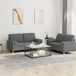Canapés-vidaXL Ensemble de canapés 2 pcs coussins tissu Gris foncé