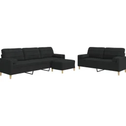 Canapés-vidaXL Ensemble de canapés 3 pcs repose-pied et coussins décoratifs Noir