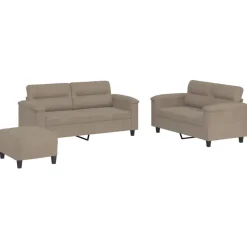 Canapés-vidaXL Ensemble de canapés 3 pcs avec coussins tissu microfibre Taupe