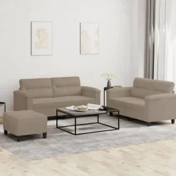 Canapés-vidaXL Ensemble de canapés 3 pcs avec coussins tissu microfibre Taupe