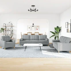 Canapés-vidaXL Ensemble de canapés 3 pcs coussins décoratifs tissu Gris clair